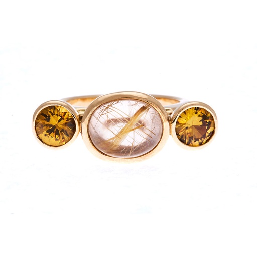 [22981] Rutilated Quartz & Grossular Garnet Ring In 18ct