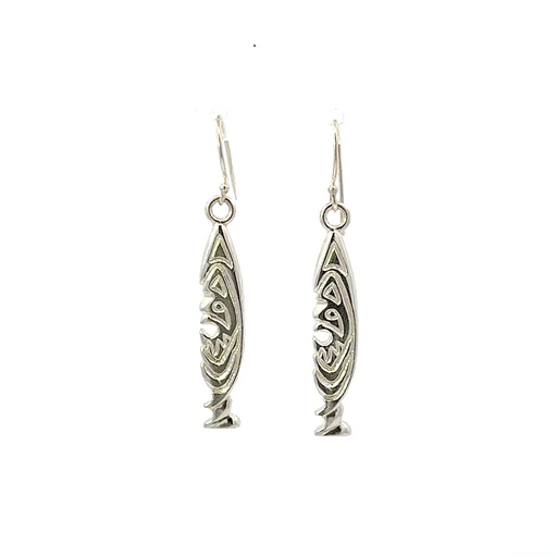 [25434] Tribal Sepik Flute Mask Earrings In Silver