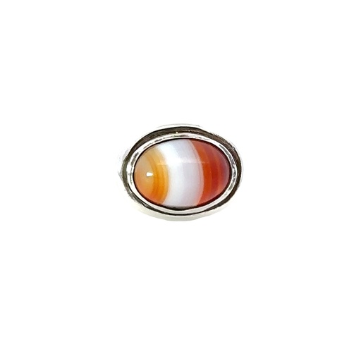 [16932] Silver Banded Cabochon Agate & Carnelian Ring