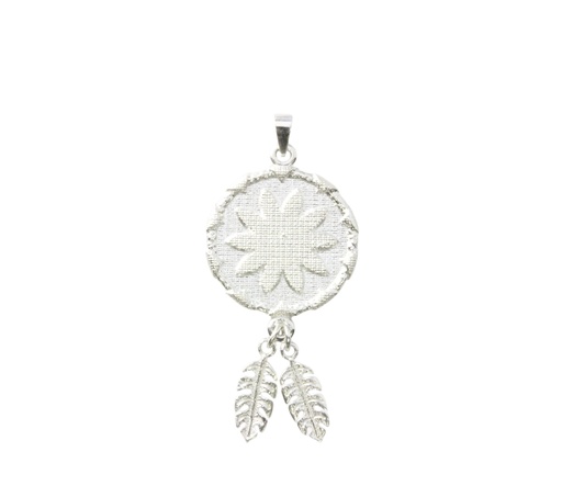 [22154] Silver Woven Flower Buka Pendant With Tassel