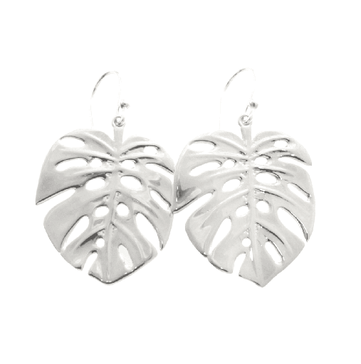 [22149JCSEmonsteraleafearrings] Silver Monstera Palm Earrings