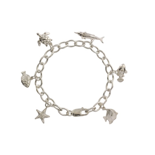 [29974] Nemo Turtle Starfish Seahorse Lionfish Silver Bracelet