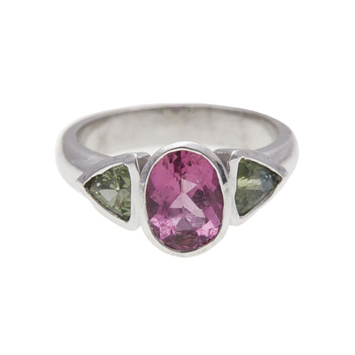[10900JC9WRpktourgrsapp] Pink Tourmaline & Green Sapphire Ring in 9K