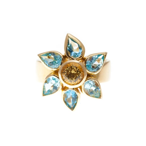[8031] Aquamarine & Yellow Sapphire Ring In 18K YG