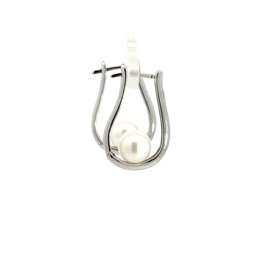[25564SPGSEFWP] Pearl in U-shape Hoop Setting In Sterling Silver