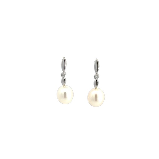 [25543SPGSECZP] Sterling Silver Pearl & Cubic Zirconia Earrings