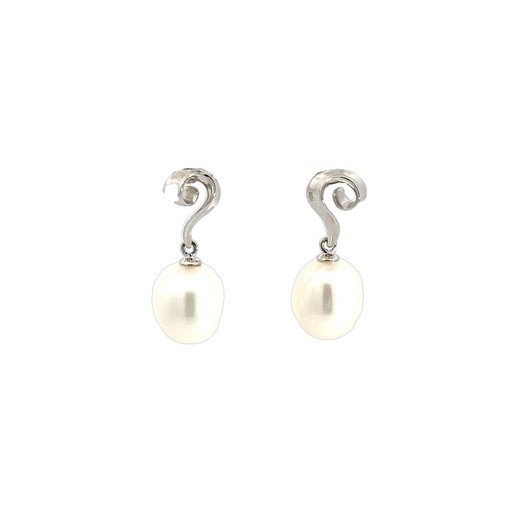 [25544SPGSEFWP] Pearl With Twist Stud Earrings In Sterling Silver