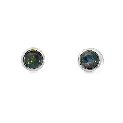 [25716] Opal Earrings | Triplet Studs In Sterling Silver
