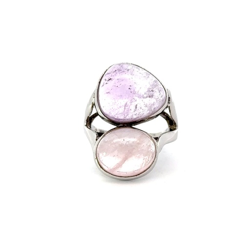 [22311] Cabochon Amethyst & Morganite Ring In Silver