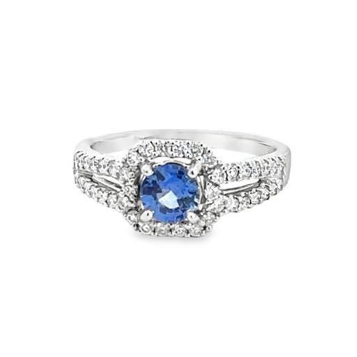 [26052JC18WRSAPPDIA] Ceylon Sapphire & Diamond Ring In 18K White Gold
