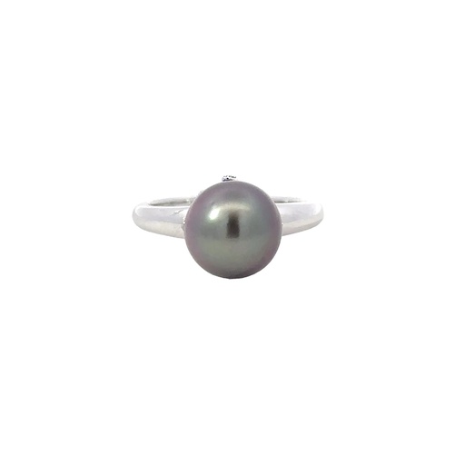 [25680] Tahitian Pearl & Diamond Ring | 18K Gold