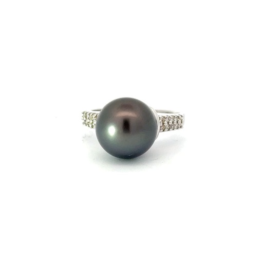 [25683] Tahitian Pearl & Diamond Ring | 18K Gold