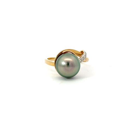 [25677SGP18YRTAHPDIA] Tahitian Pearl & Diamond Ring In 18ct Yellow Gold