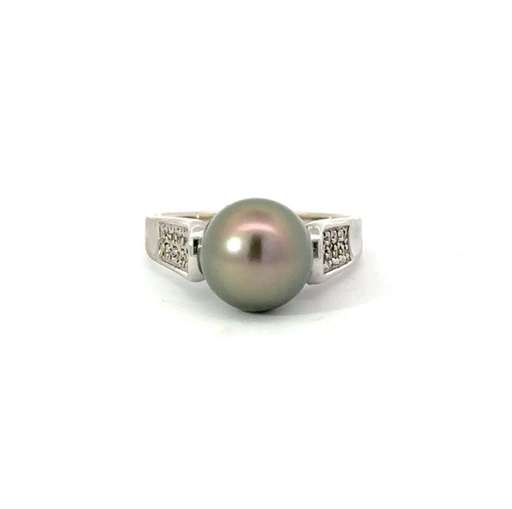[25678SPG14WRTAHP] Tahitian Pearl & Diamond Ring In 14K White Gold