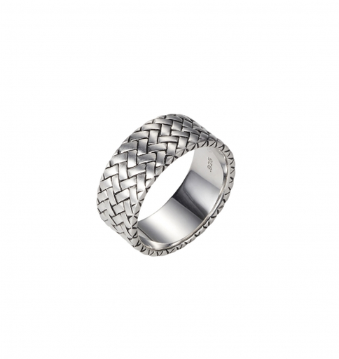 [25009SCUSTRSATINTYRE] Men's Herringbone Ring Steel Style