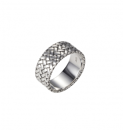 [25009SCUSTRSATINTYRE] Men's Herringbone Ring Sterling Style