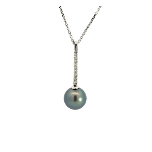 [25657] Tahitian Pearl & Diamond Pendant In 18k White Gold