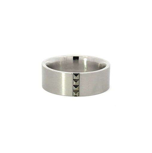 [25008] Mens Satin Ring In Stainless Steel With Pyrite Detail