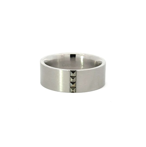 [25008] Ring | Men's Satin Stainless Steel Ring & Pyrite Detail