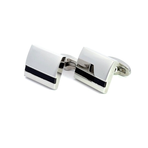 [23553] Onyx Elegance: Stainless Steel Cufflinks with Striking Onyx Strip