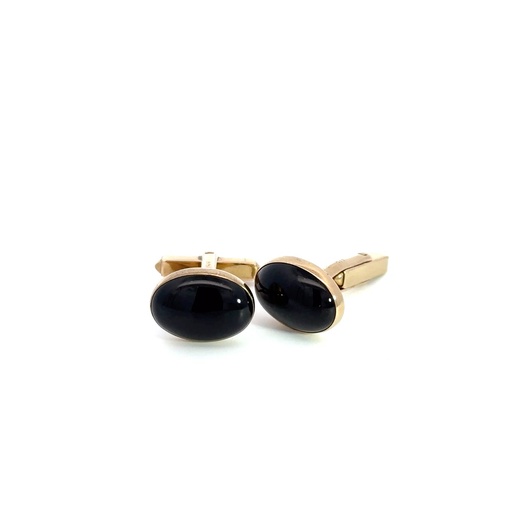 [15054SRW9YGONYXCUFFLINK] Oval Onyx Cufflinks In 9ct Yellow Gold
