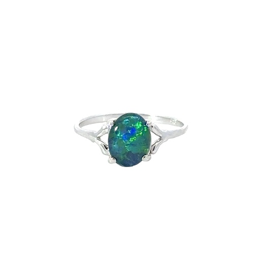 [25525SPGSRTRIOPAL] Silver Triplet Opal Ring With Blue & Green Colours