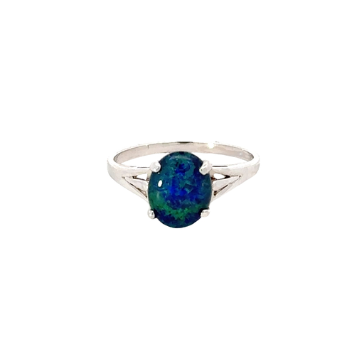 [25528SPGSRTRIOPAL] Silver Triplet Opal Ring With Greens & Blues