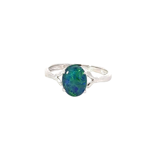 [25524SGPSRTRIOPAL] Silver Triplet Opal Ring With Multi Colours
