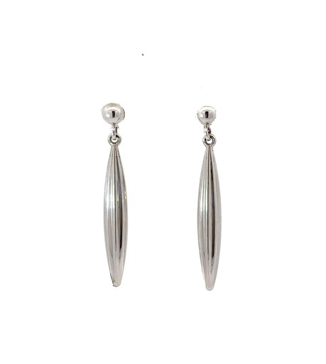 [26690] Ball Stud With Fluted Pod Shaped Drop In 9K White Gold