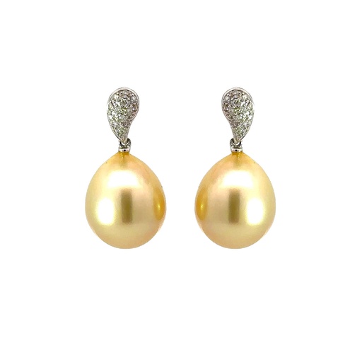 [29136] Golden South Sea Pearls & Pave Diamond Stud