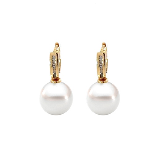 [29127] Freshwater Pearl &Diamond Hoop Earrings | 14ct