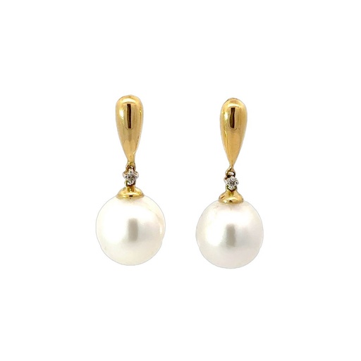 [29134] South Sea Pearl Drop Earrings In 18K With Diamond
