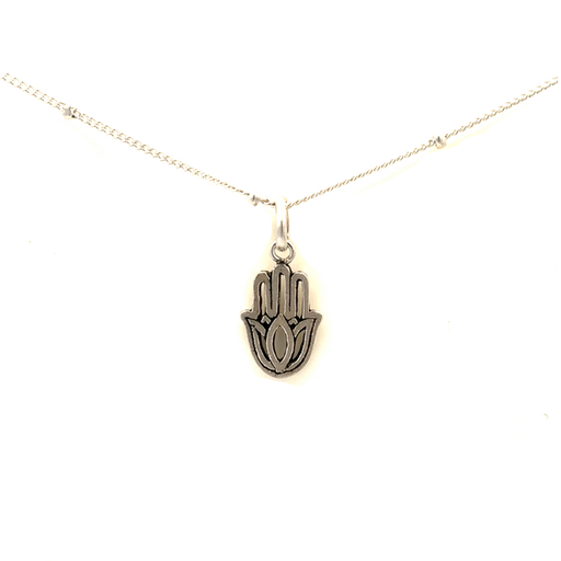 [21796mumhamsa] Petals Sterling Silver Mum Hamsa Hand Necklace