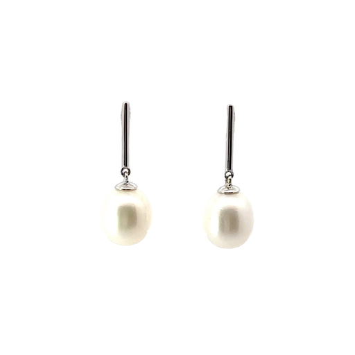 [29240SPGSEFWPONBAR] Bar With Freshwater Pearl Silver Earrings