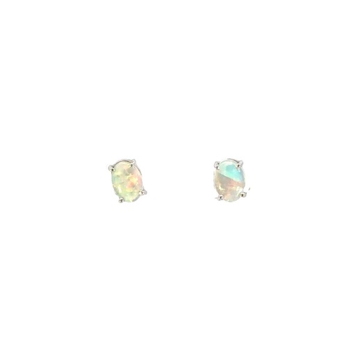 [29832SPG18WECROP] Crystal Opal Stud Earrings In 18k White Gold
