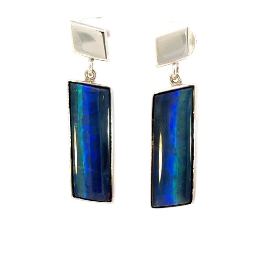 [29295SPGSEBLKMTBOP] Mintabie Opal Earrings & Silver Stud