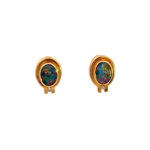 [29212SPG18YEDBTOP] Opal Doublet Stud Earrings With Diamond  In 18K