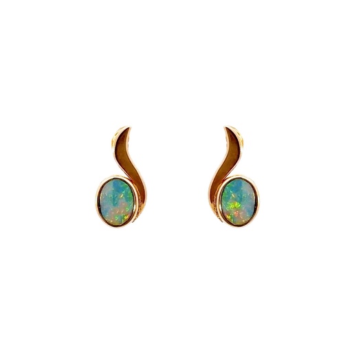 [29210SPG14YEDBTOPal] Australian Doublet Opal Earrings | 9K Gold