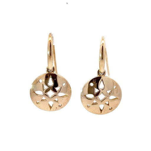 [29518JC9YECUTOUT] Pierced Design Drop Earrings In 9K Yellow Gold