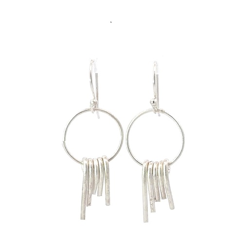 [29271] Drop Circle Tassel Earrings In Sterling Silver