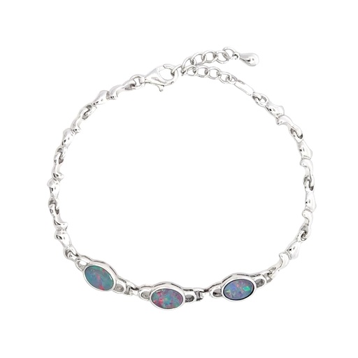 [24592SPGSBROPALS] Sterling Silver Doublet Opal Bracelet