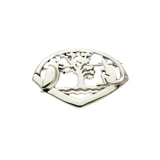 [24753SISBROOCHAUST] Kangaroo Kookaburra Gumtree Silver Brooch