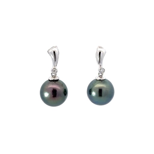 [25609 SPG18WE TAH P DIA] Tahitian Pearl & Diamond Earrings In 18K White Gold