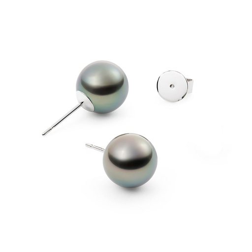 [25604SPG18WGTAH STUD] Tahitian Pearl Stud Earrings In 14K White Gold
