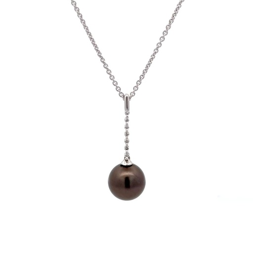 [29694SPG18WPtahitainpearl] Tahitian Pearl Pendant On A Diamond Bar In 18K