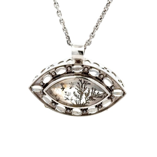 [21249] Landscape Agate & Moonstone Pendant In 18K