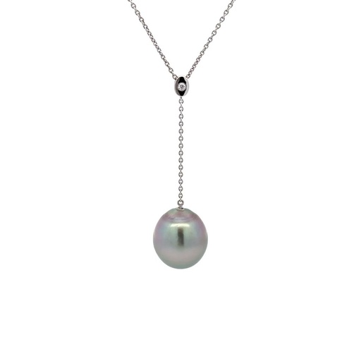 [27455SU18wnTahitianPearl] Tahitian Pearl Drop Pendant With Diamond