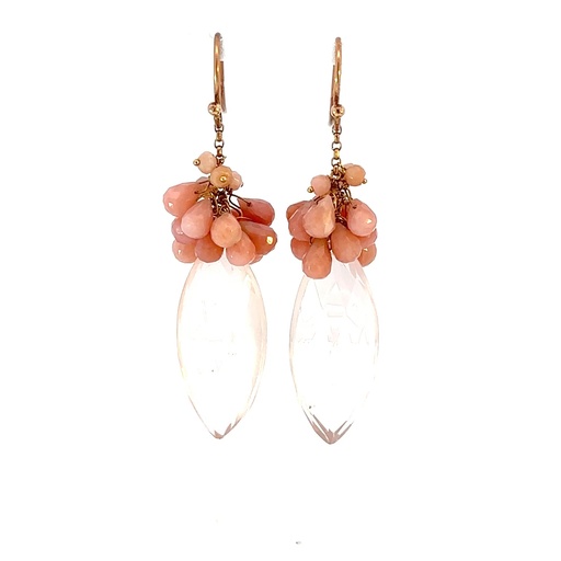 [26752SLEY18PErosequartzopal] Rose Quartz & Peruvian Opal Earrings 18K Rose