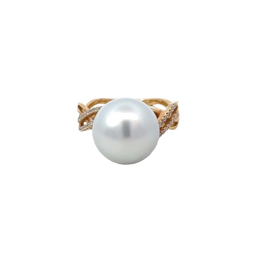 [29958/25589] South Sea Pearl With Twisted Diamond Band In 18K