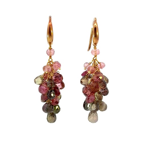 [28323SLEY18PRsapphires] Sapphire, Tourmaline & Quartz Briolette Earrings I 9K